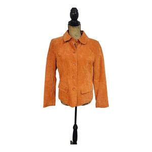 Christopher & Banks Leather Button Jacket Coat Suede Autum Orange Size M Women's